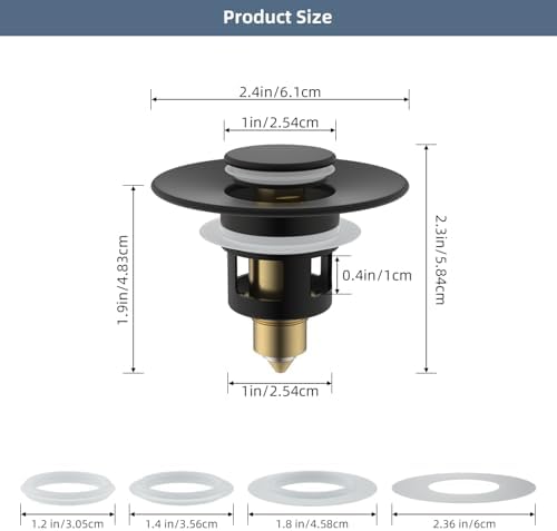 Hibbent 2 Pack All Metal Universal Sink Stopper Matte Black