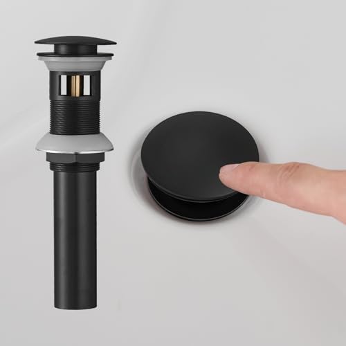 BATHFINES Black Matte Commercial Sink Drain Stopper with Overflow