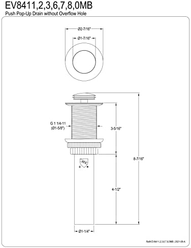 Kingston Brass EV8413 Coronet Push Pop-Up Drain No Overflow