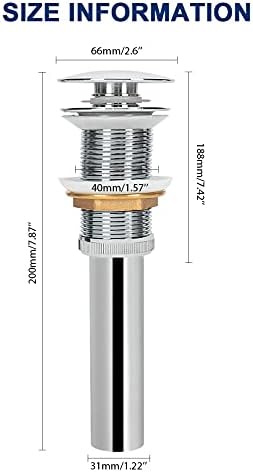 Premium Brass Sink Drain Stopper Chrome Finish No Overflow Easy to Install