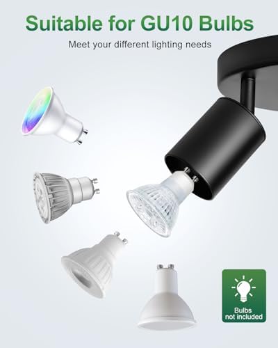 Fondiiz 3-Way Rotating Track Lighting Kit Black Ceiling Mount with GU10 Compatibility
