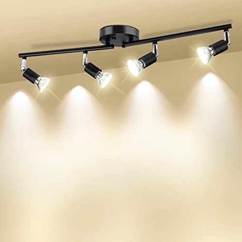 HURYEE Track Lighting Kit 4 Head Foldable Ceiling Spot Light with GU10 Socket