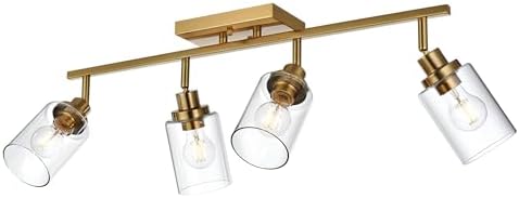 4-Light Track Lighting Kit Brass Bathroom Vanity Light with Adjustable Ceiling Spotlight