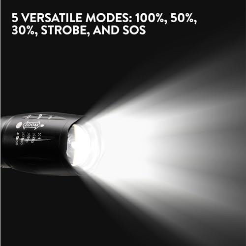 HS T6 LED Flashlight - 5 Modes Waterproof 3 AAA Batteries Included