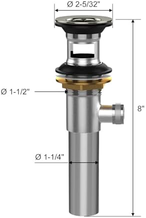 SmartFloBathSolid Brass Pop Up Sink Drain Stopper Assembly with Overflow