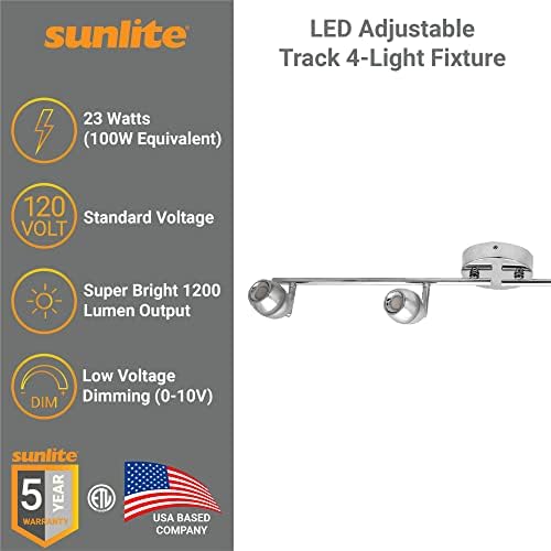 Sunlite 81146 32 Inch LED Track Light Fixture 4 Light Chrome