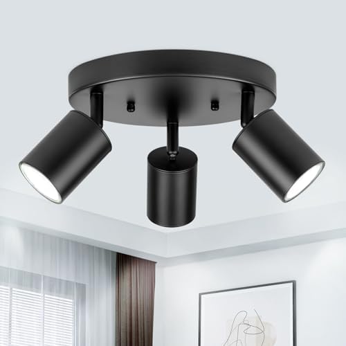 Fondiiz 3-Way Rotating Track Lighting Kit Black Ceiling Mount with GU10 Compatibility