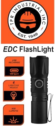 TPR Industrial EDC Flashlight - 500 Lumens Rechargeable Safety Compatible