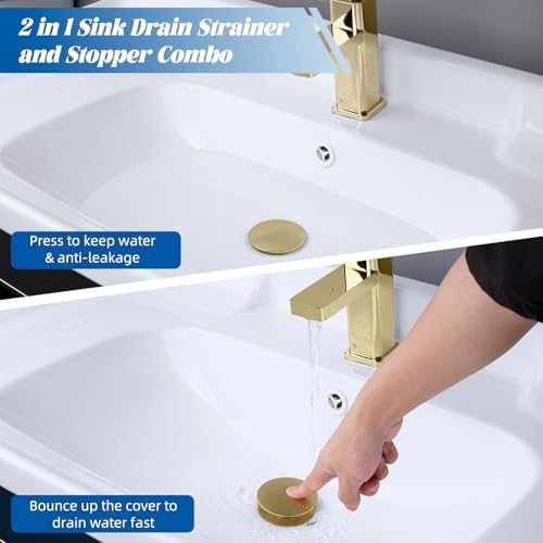 Hibbent All Metal 2-in-1 bathroom sink stopper