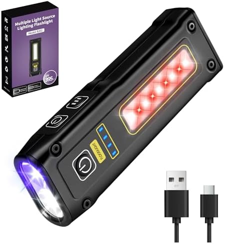 Small LED UV flashlight with magnetic base for camping and EDC