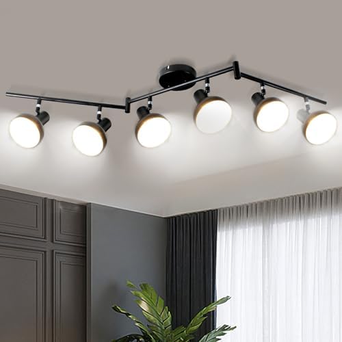 LTBLIGHT 6-Head Adjustable LED Track Lighting Kit Black Metal