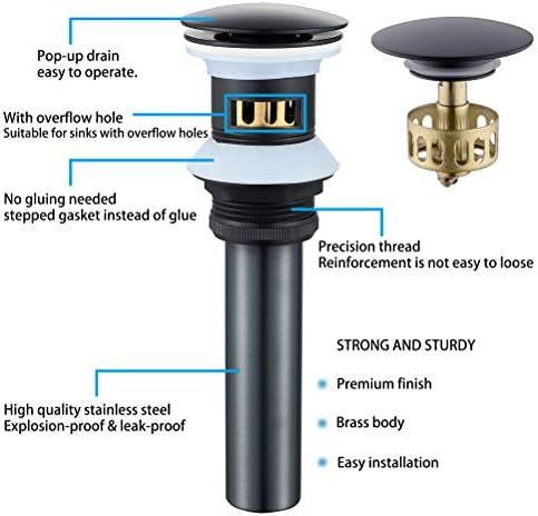 VOTON Bathroom Sink Drain with Overflow and Detachable Basket Anti-Explosion Anti-Clogging