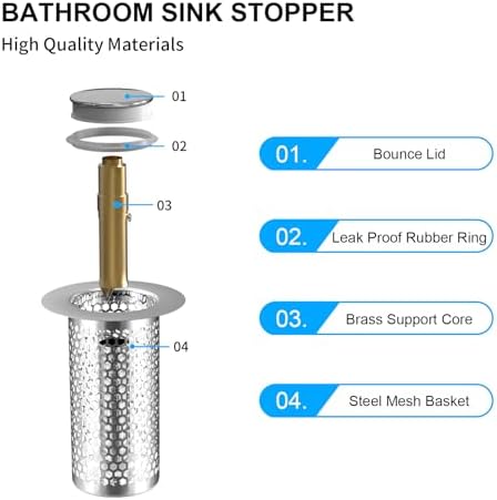 Bathroom Sink Stopper with mesh basket to prevent blockages