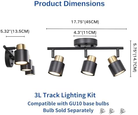 3 Light Track Lighting Kit with Matte Black Brass Finish