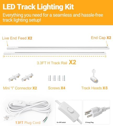 TuyuBEE Zoomable Plug-in Track Lighting Kit with 8-Light 66FT LED Track