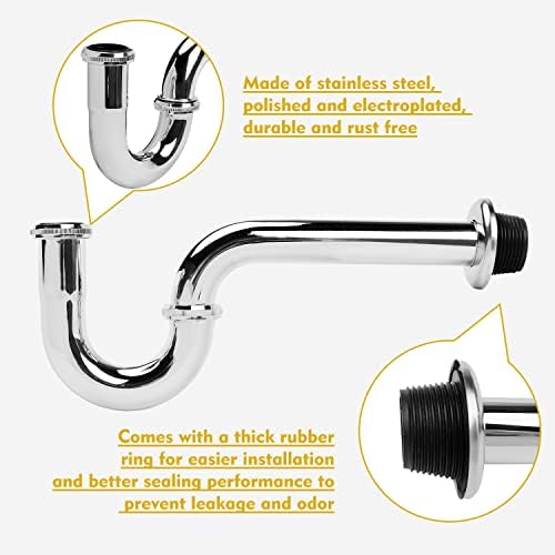 2 Pack Stainless Steel P-Trap 1 14 Inch Chrome Finish Sink Drain