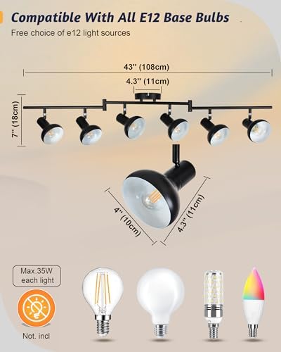 LTBLIGHT 6-Head Adjustable LED Track Lighting Kit Black Metal