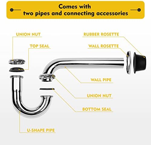 2 Pack Stainless Steel P-Trap 1 14 Inch Chrome Finish Sink Drain