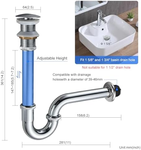 Premium Sink Stopper Adjustable Height No Overflow Chrome