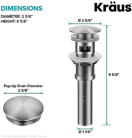 KRAUS Pop-Up Drain with Overflow for Bathroom Sink