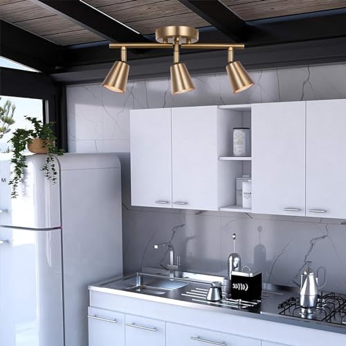 3 Light Track Lighting Kit Matte Brass Adjustable Rotatable Modern Ceiling Spot Light