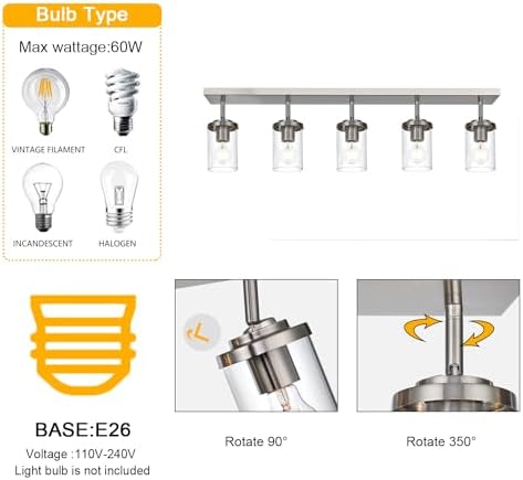 BONLICHT Modern 5-Light Adjustable Ceiling Light with Brushed Nickel