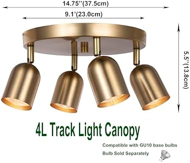 CRAFTRONOS 4-Light Track Lighting Kit Canopy Matt Brass Finish