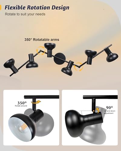 LTBLIGHT 6-Head Adjustable LED Track Lighting Kit Black Metal