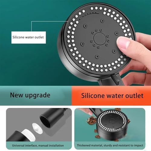 8 Function Handheld Shower Head with Great Pressure and Water Saving Black