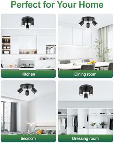 Fondiiz 3-Way Rotating Track Lighting Kit Black Ceiling Mount with GU10 Compatibility