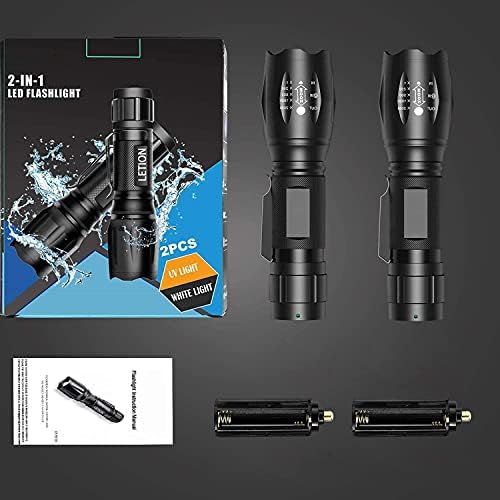 2-in-1 Black Purple UV Flashlight for camping pet more
