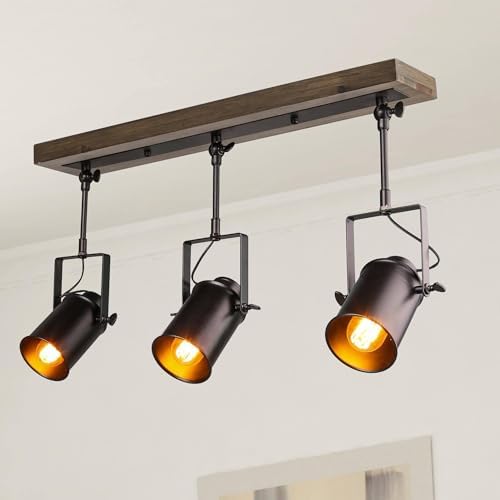 LOG BARN Track Lighting 3-Light Adjustable Black Rustic Wood CeilingFixture