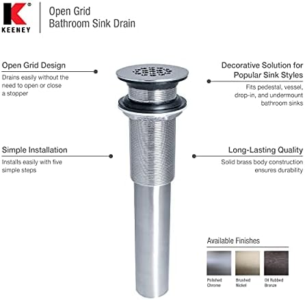 Plumb Pak K820-74 Grid Drain Bathroom Sink Drain with Overflow Prevention