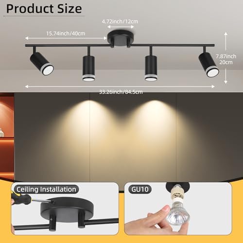 4 Light Black Track Lighting Fixture Modern Kitchen Ceiling Light