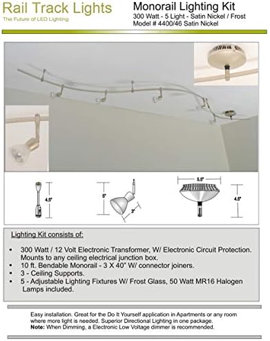 10 ft flexible monorail lighting kit with 5 adjustable frosted glass fixtures