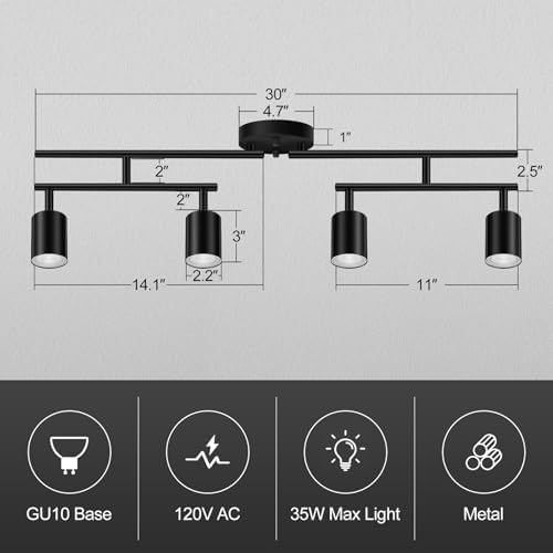 Sturdy Durable 4-Light Black Track Lighting Kit for Home