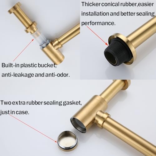 Bathroom Sink P-Trap Dark Gold Brass Contemporary Design 5 Years Warranty