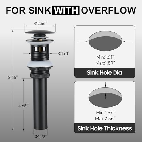Bathroom Sink Drain with Overflow Matte Black