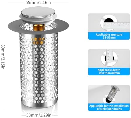 Bathroom Sink Stopper with mesh basket to prevent blockages