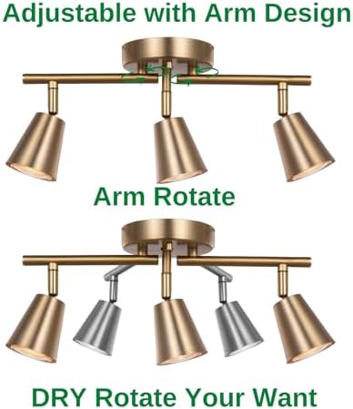 3 Light Track Lighting Kit Matte Brass Adjustable Rotatable Modern Ceiling Spot Light