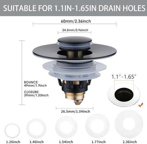 Fransiton 2 Pack Bathroom Sink Stopper Black