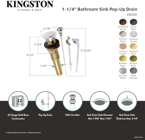 Kingston Brass Pop-Up Drain 22 Gauge Antique Brass