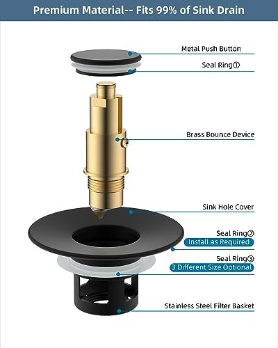 Hibbent 2 Pack All Metal Universal Sink Stopper Matte Black