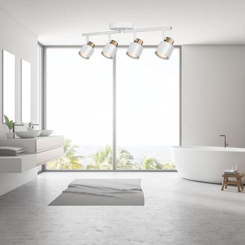 4 Light Track Lighting Kit with Matte White Brass Finish