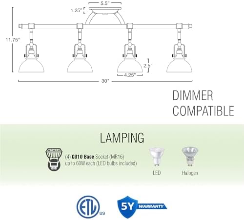 Kira Home Industrial 4-Light Track Lighting with Adjustable Heads