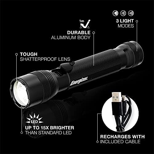 Energizer TacR-1000 Rechargeable Tactical Flashlight - Bright IPX4 Waterproof