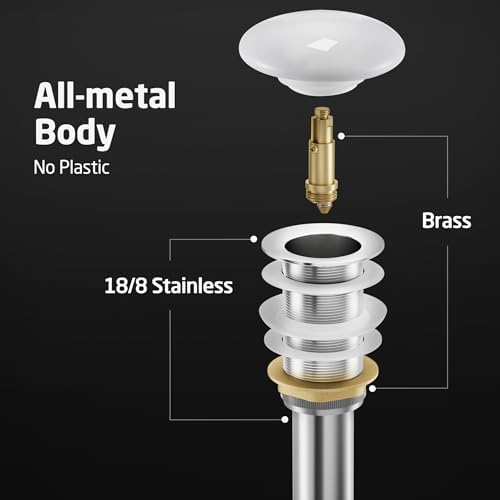 PremiumFINAL KES Bathroom Sink Drain No Overflow Ergonomic Design Rust-Free Durable