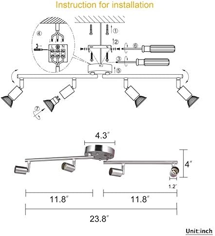 Versatile Track Lighting Kit - 4 Lighting Heads with Adjustable Arms for Home