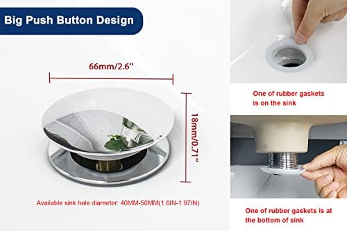 Premium Brass Sink Drain Stopper Chrome Finish No Overflow Easy to Install