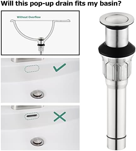 PARLOSBathroom Sink Drain Solid Metal Anti-Clog in Brushed Nickel No Overflow